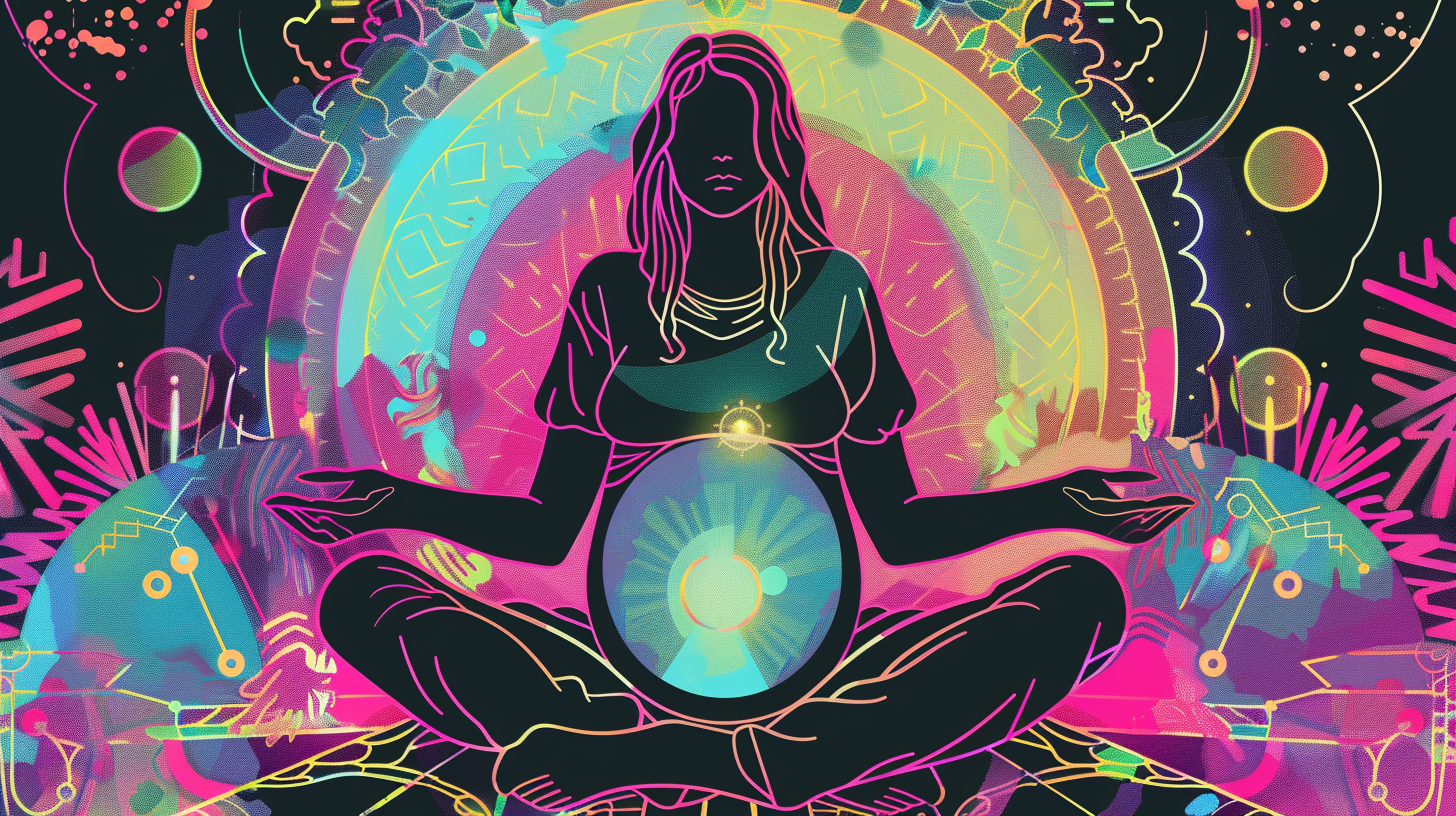 Illustration of a psychic performing a pregnancy reading